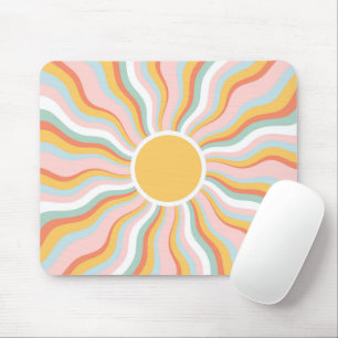 Boho Wavy Sun Rays Retro Design Mouse Mat