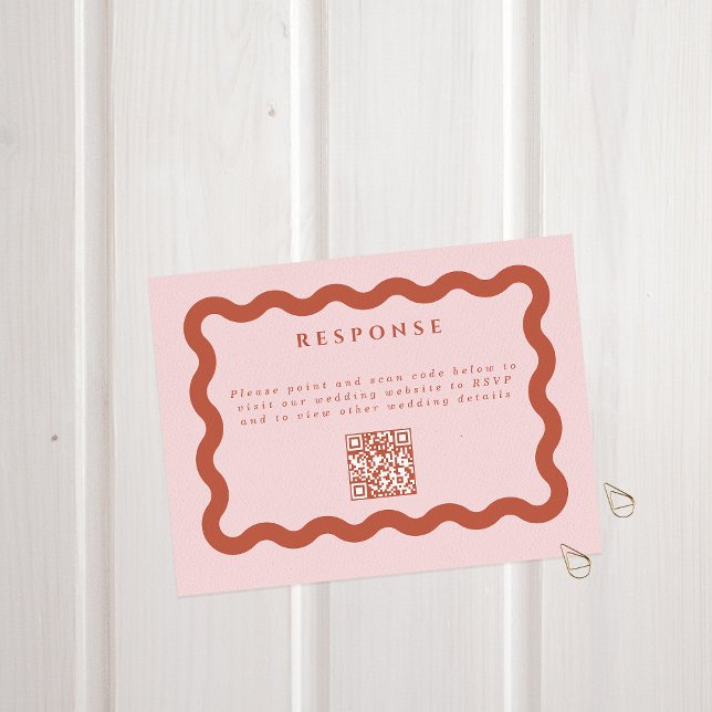 Boho Wavy Terracotta & Blush Wedding QR Code RSVP Card (Creator Uploaded)