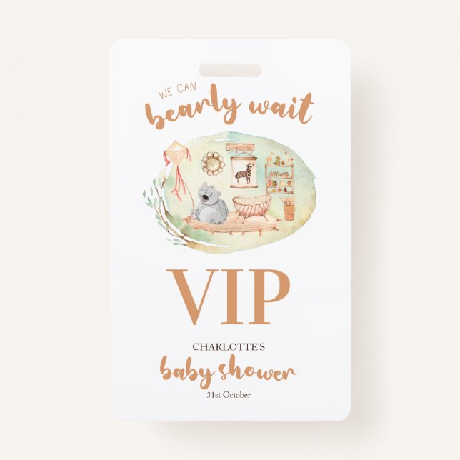 Boho We Can Bearly Wait Baby Shower ID Badge (Front)