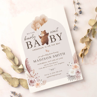 Boho We Can Bearly Wait Baby Shower Invitation