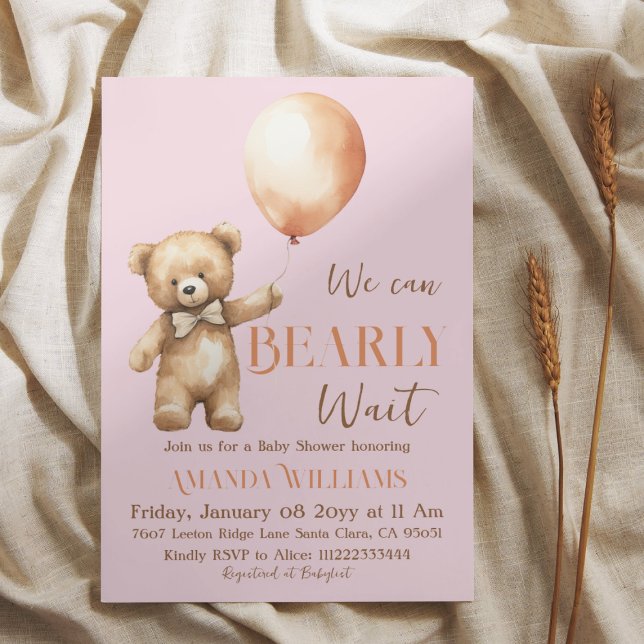 Boho We Can Beary Wait Pink Bear Girl Baby Shower Invitation (Creator Uploaded)