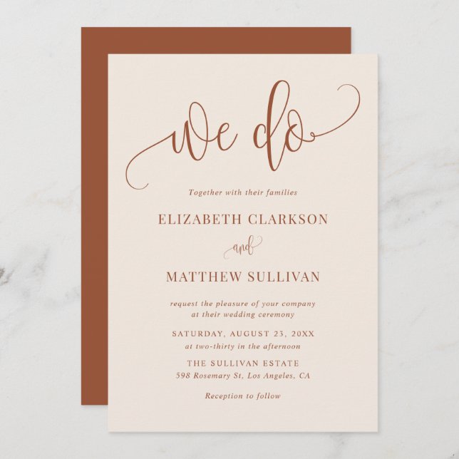 Boho We Do Modern Calligraphy Terracotta Wedding Invitation (Front/Back)