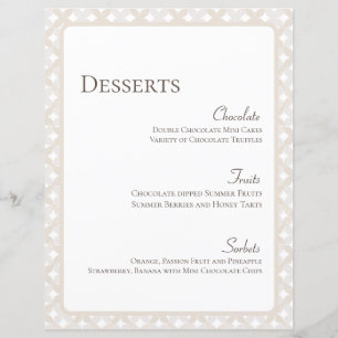 Boho Wedding 8.5X11 Customisable Dessert Menu