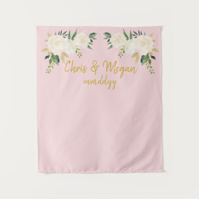 Boho Wedding Backdrop Pink Gold Photo Booth Prop Tapestry (Front)