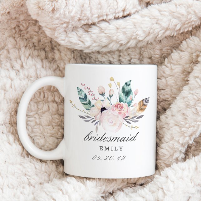 Boho Wedding Bouquet Personalised Bridesmaid Coffee Mug (Creator Uploaded)