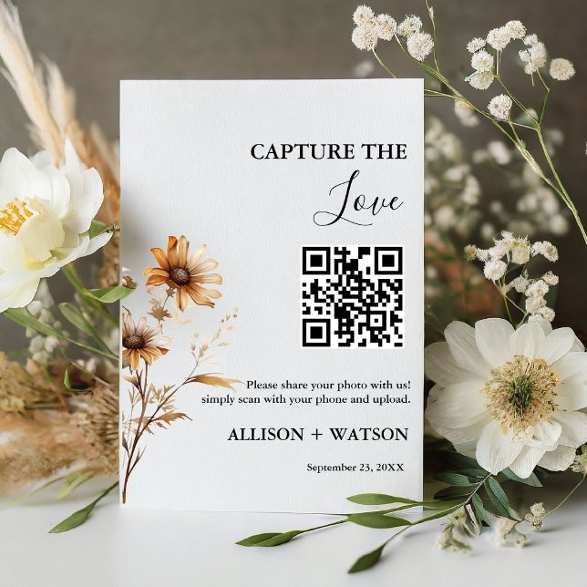 Boho  wedding Capture love QR code wedding photo  Pedestal Sign (Creator Uploaded)