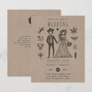 Boho Wedding Cartoon Bride Groom Handdrawn