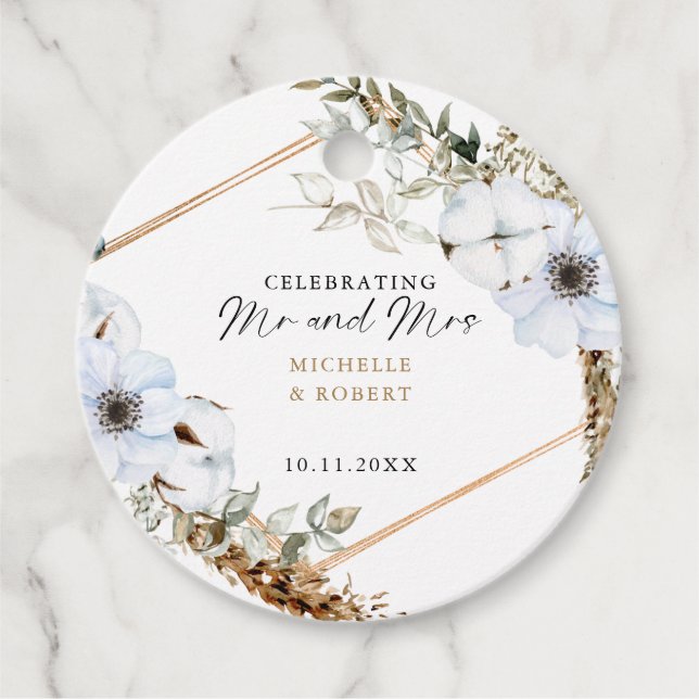 Boho Wedding Celebrating Mr & Mrs Custom Floral Favour Tags (Front)
