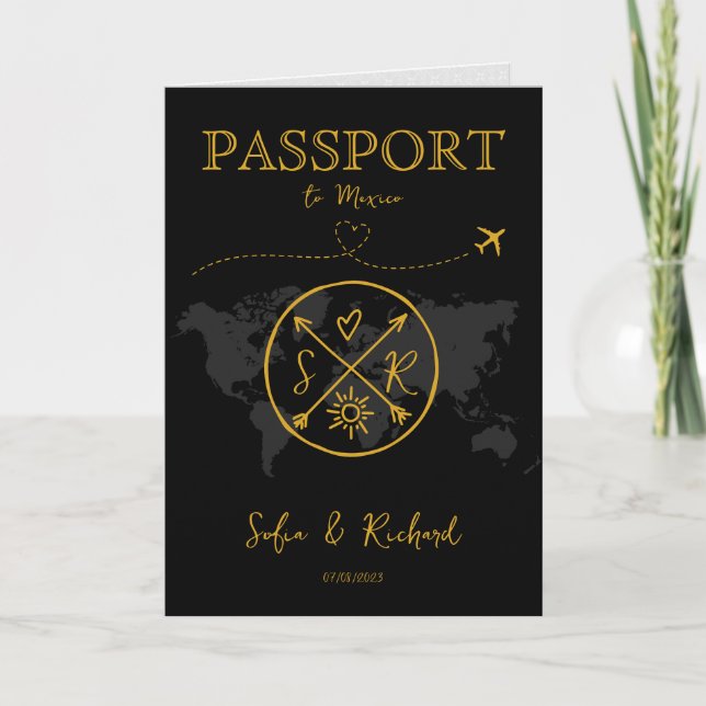 Boho Wedding Destination Passport Map QR Code Invitation (Front)