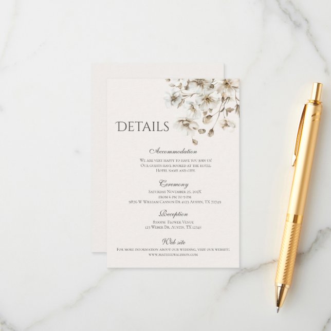 Boho Wedding Detalles de la Boda Enclosure Card (Front/Back In Situ)
