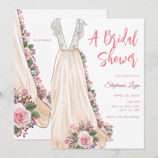 Boho Wedding Dress Bridal Shower Invitation (Front/Back)