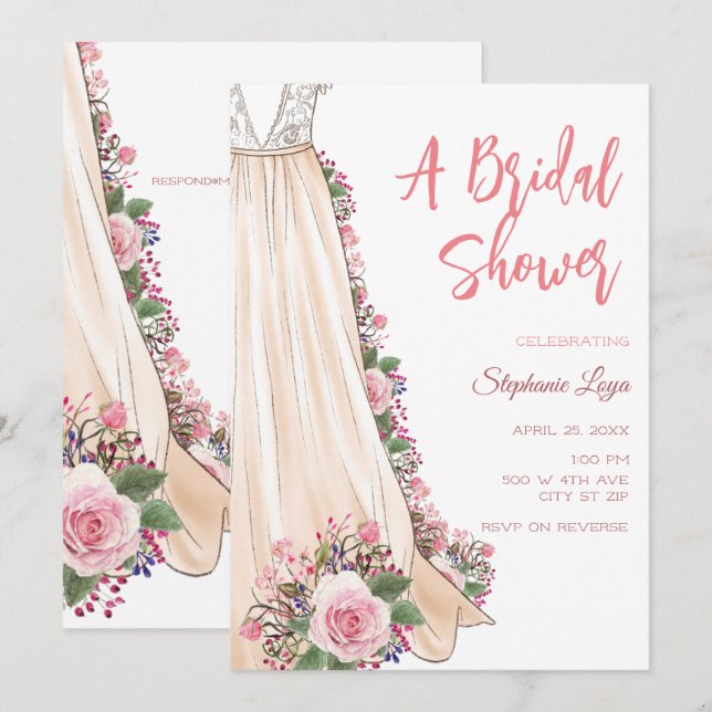 Boho Wedding Dress Bridal Shower Invitation (Front/Back)