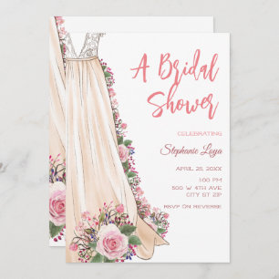 Boho Wedding Dress Bridal Shower Invitation