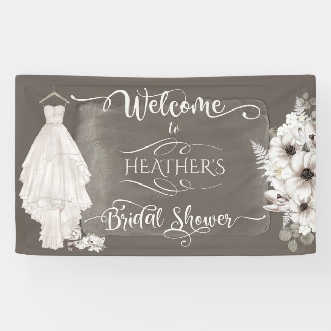Boho Wedding Dress Casual Watercolor Bridal Shower Banner (Horizontal)