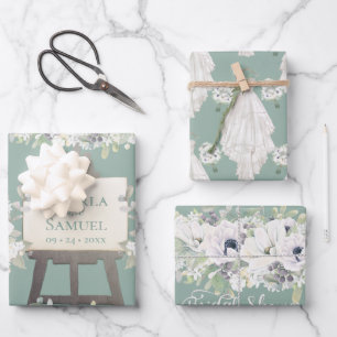 Boho Wedding Dress Casual Watercolor Bridal Shower Wrapping Paper Sheet