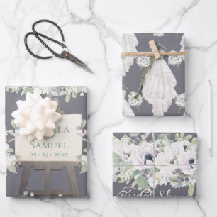 Boho Wedding Dress Casual Watercolor Bridal Shower Wrapping Paper Sheet