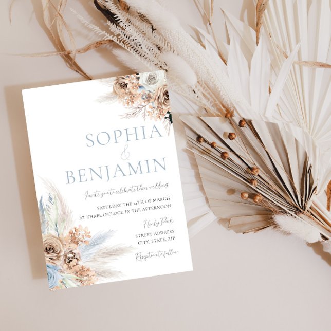 Boho Wedding: Dusty Blue & Ivory Bohemian Floral Invitation (Creator Uploaded)