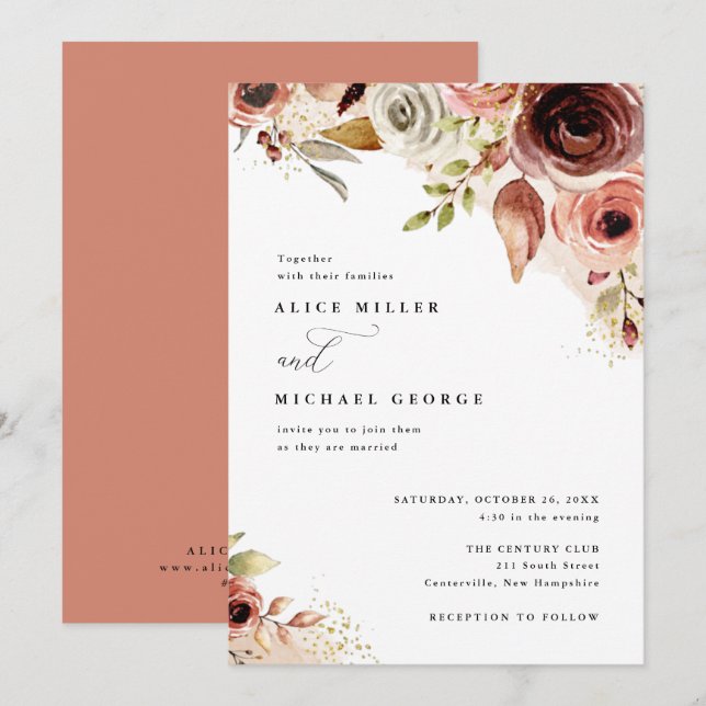 Boho Wedding Earthy Floral Watercolor Bouquet Invitation (Front/Back)