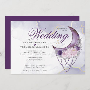 Boho Wedding Esoteric Amethyst  Crescent Moon Invitation