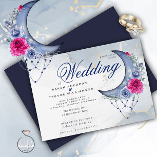 Boho Wedding Esoteric Navy Custom2 Crescent Moon Invitation