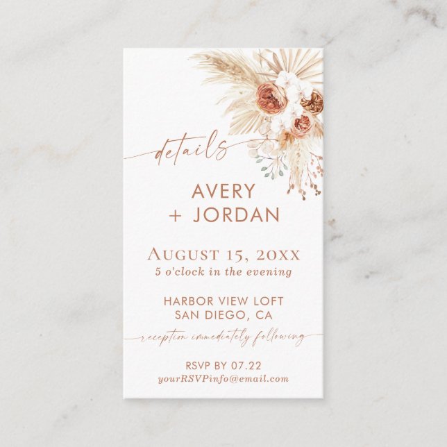 Boho Wedding Events Card | Pampas Grass (Front)