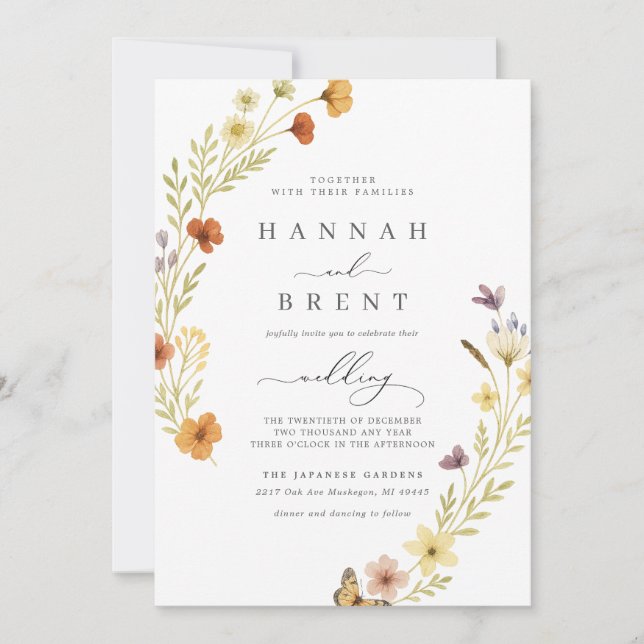 Boho Wedding Floral Invitation (Front)
