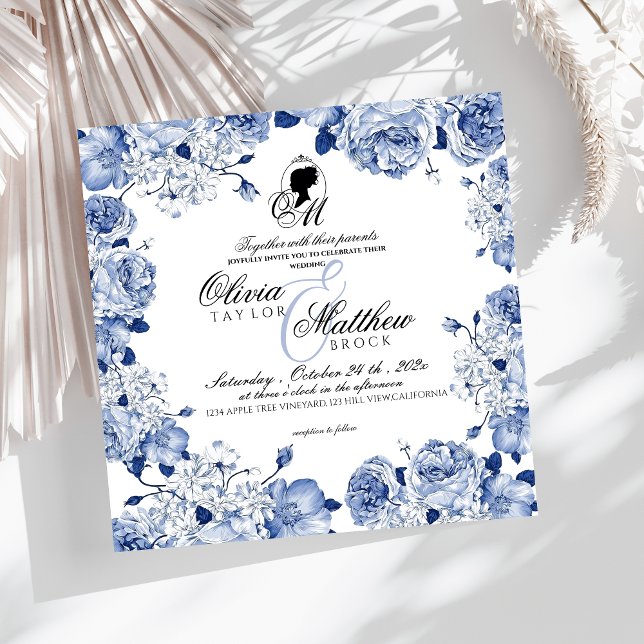 Boho Wedding Garden Flowers Elegant Blue Rose Invitation (Creator Uploaded)
