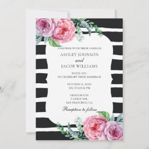 Boho wedding invitation. Black and white striped Invitation