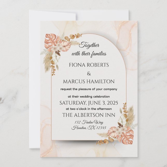 Boho Wedding Invitation – Elegant  Rustic Floral  (Front)