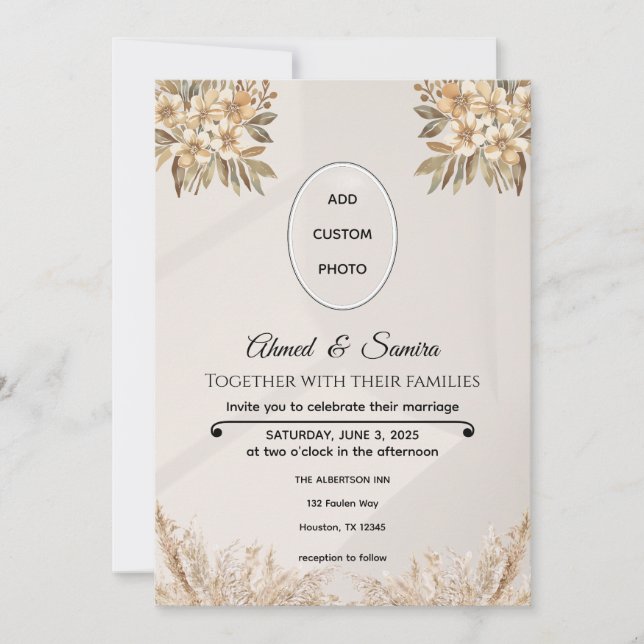 Boho Wedding Invitation – Elegant  Rustic Floral  (Front)