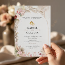 Boho Wedding Invitation | Floral Gold Rings Love
