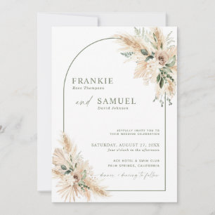 Boho Wedding Invitation   Pampas Grass Greenery 