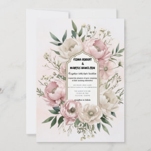 Boho Wedding Invitation - Peonies with Greenery