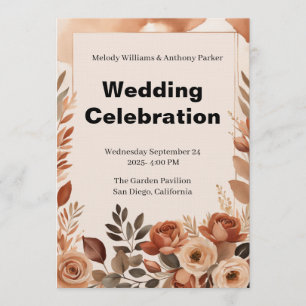 Boho Wedding Invitation   Terracotta Pampas Grass