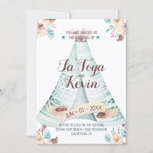 Boho Wedding Invitation Watercolor Floral Teepee