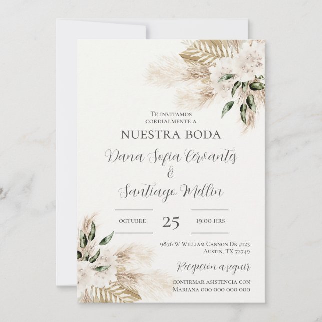 Boho Wedding invite in Spanish (Front)