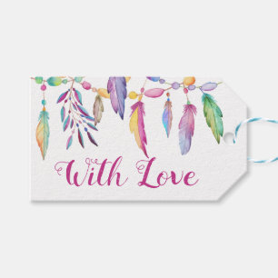 Boho Wedding  Love Watercolor Feather Indian Gift Tags