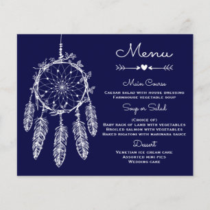Boho Wedding Menu Navy Blue  Dream Catcher