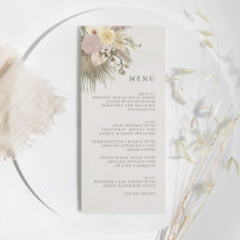Boho Wedding Pampas Grass Orchid Palm Protea Menu