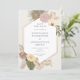 Boho Wedding Pampas Grass Orchid Save the Date Invitation