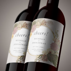 Boho Wedding Pampas Grass Palm Grass Orchid Wine Label