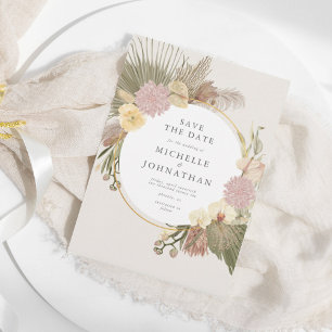 Boho Wedding Pampas Grass Palm Orchid Floral Save The Date