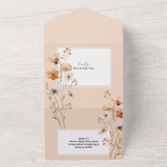 Boho Wedding Peach Florals Invite & RSVP (Outside)