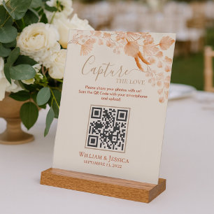 Boho Wedding Photo Sharing Pampas Grass QR Code Acrylic Sign