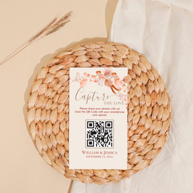 Boho Wedding Photo Sharing Pampas Grass QR Code Enclosure Card (Creator Uploaded)