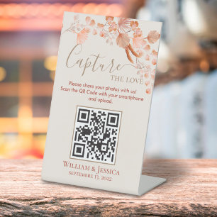 Boho Wedding Photo Sharing Pampas Grass QR Code Pedestal Sign