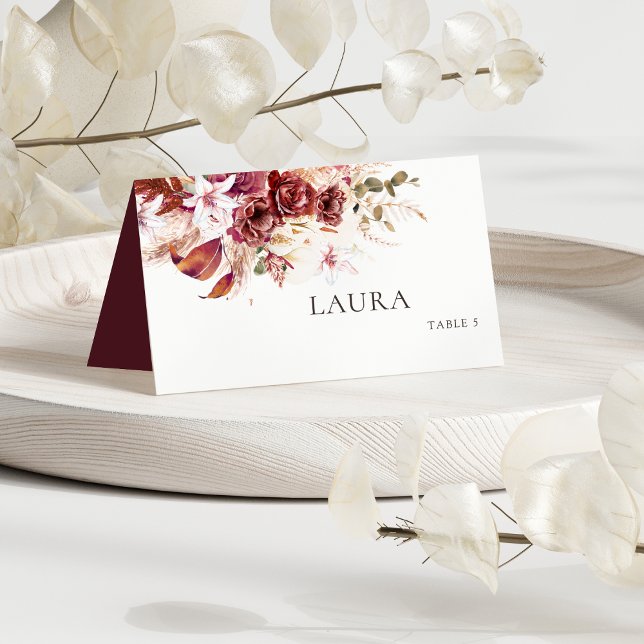 Boho Wedding Place Card – Burgundy & Blush (Creator Uploaded)