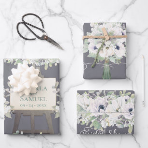 Boho Wedding Plum Watercolor Floral Bridal Shower Wrapping Paper Sheet