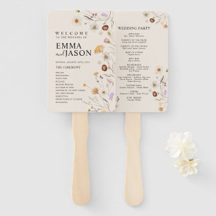 Boho Wedding Program fan, Ceremony program floral Hand Fan