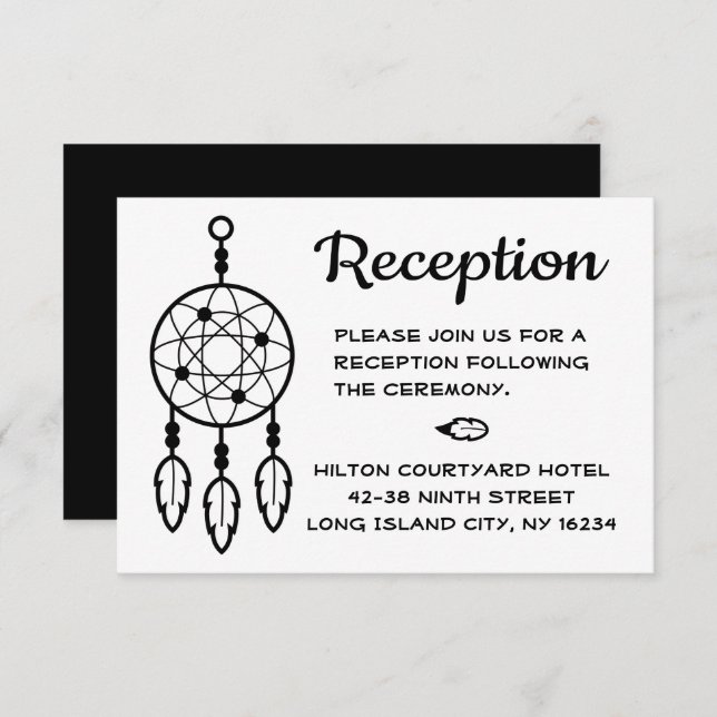 Boho Wedding Reception Dreamcatcher Black White Invitation (Front/Back)